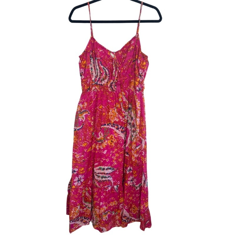 Cleobella Monaco Midi Dress Hibiscus Pink Paisley Organic Cotton Size Large - Picture 5 of 9